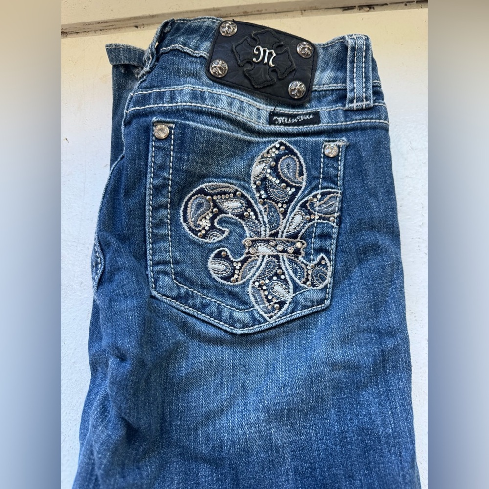 Miss Me Blue Boot Cut Jeans with Silver Embellishments
